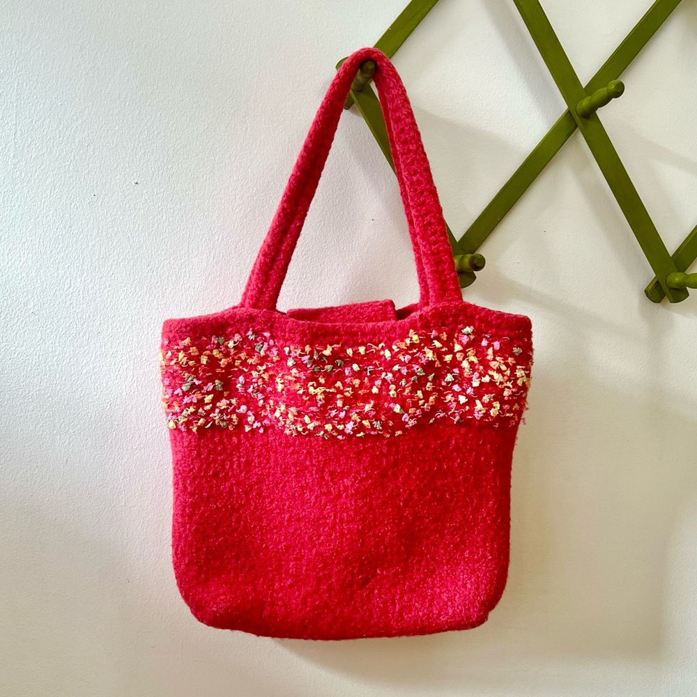 90s-Early 00s Vintage 🌈✨ OOAK Handmade Confetti Felted Wool Tote